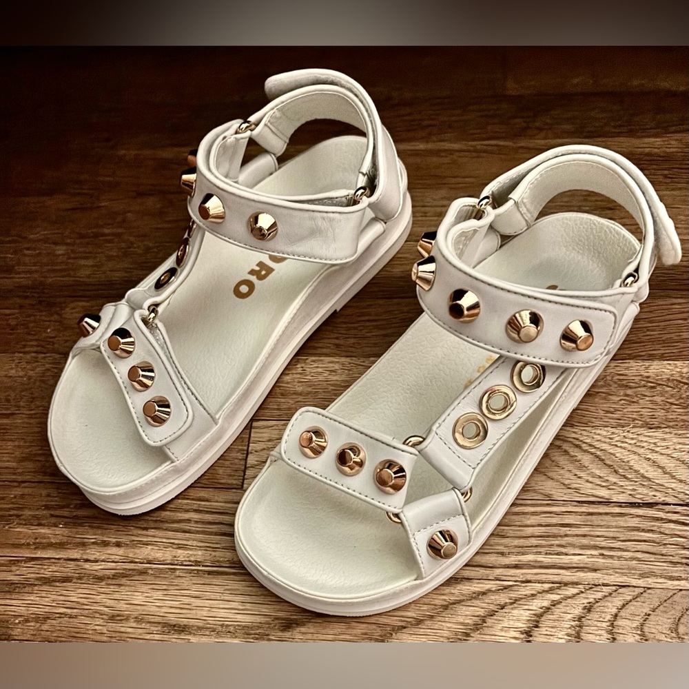 NIB Sandro Elympia Embellished Studded Leather Sandals Ecru White EU 36 Designer - Picture 3 of 13